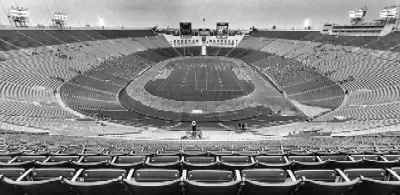Los Angeles Memorial Coliseum during an L.A. Express-Denver Gold game in May 1985, which drew an official attendance of slightly over 3,000