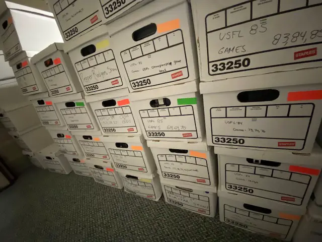 Boxes of USFL U-Matic tapes